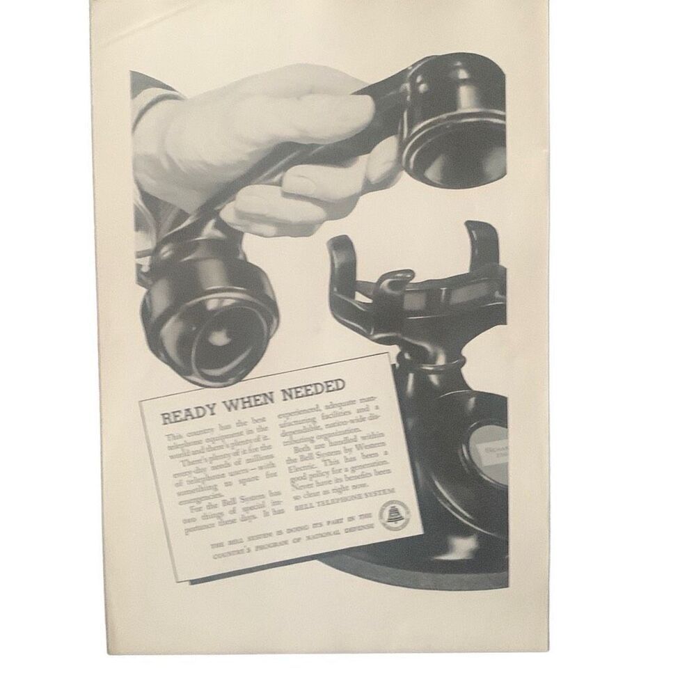 Vintage 1941 Bell Telephone System Ready When Needed Ad Advertisment